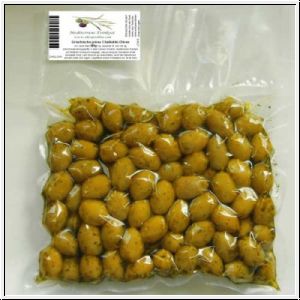 Chalkidiki Oliven 500g mit Stein in Olivenoel und Kraeutern